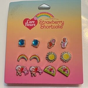 Care Bears Strawberry Shortcake Kids Pierced Earring Set - Blue, Pink, Yellow